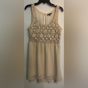 American Eagle Outfitters Womens Medium Ivory Tank‎ Lace Bodice Dress Chiffon